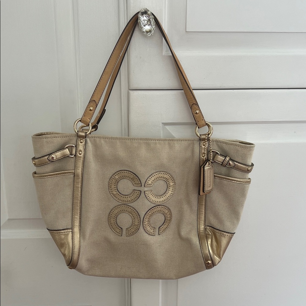 Coach Beige and Gold Shoulder Bag